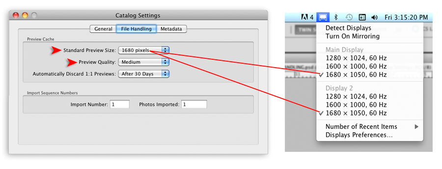 the file handling tab in the lightroom catalog settings panel