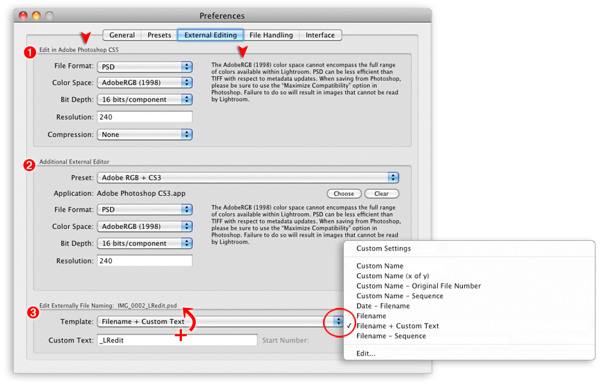the external editing preferences in lightroom