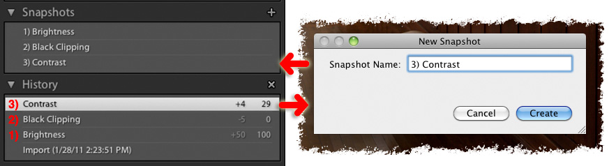 my snapshots are named after history events here in the develop module